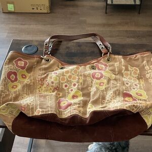 Lucky Brand Tan and Brown Floral Tote